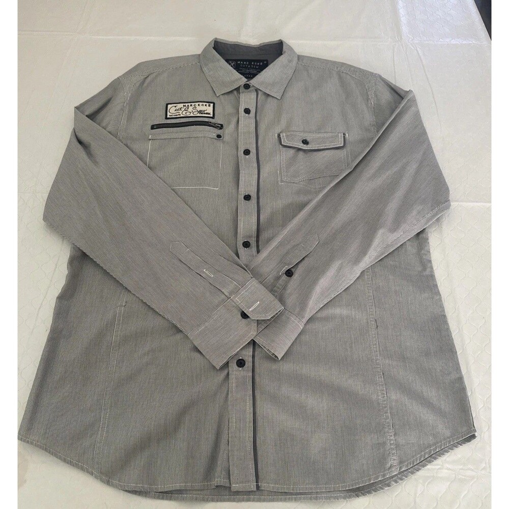 Marc Ecko Cut & Sew Shirt Mens Size XL Gray Cotton Button Up Long Sleeve Y2K
